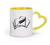 AYUEHBN Ceramics Home and Office Mugs Book Pen Write a Manuscript Books Home （11oz/320ml） for Coffee, Soup, Tea, Milk, Latte, hot Cocoa, Ladies, Men Yellow
