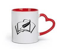 AYUEHBN Ceramics Home and Office Mugs Book Pen Write a Manuscript Books Home （11oz/320ml） for Coffee, Soup, Tea, Milk, Latte, hot Cocoa, Ladies, Men Red