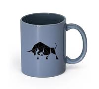 AYUEHBN Ceramics Home and Office Mugs Geometric Abstract Bull Animal Polygonal （11oz/320ml） Ceramic Coffee Mug for Cappuccino Tea, Milk, Blue-Gray