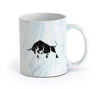 AYUEHBN Ceramics Home and Office Mugs Geometric Abstract Bull Animal Polygonal （11oz/320ml） Ceramic Coffee Mug for Cappuccino Tea, Milk, Marble Blue