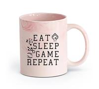 AYUEHBN Ceramics Home and Office Mugs Table Teen Eat Sleep Game Repeat （11oz/320ml） Humorous Gift for Coffee Lovers, Work Besties, Coworkers & Friends Marble Pink