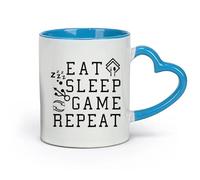 AYUEHBN Ceramics Home and Office Mugs Table Teen Eat Sleep Game Repeat （11oz/320ml） Humorous Gift for Coffee Lovers, Work Besties, Coworkers & Friends Blue