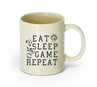 AYUEHBN Ceramics Home and Office Mugs Table Teen Eat Sleep Game Repeat （11oz/320ml） Humorous Gift for Coffee Lovers, Work Besties, Coworkers & Friends Light Yellow