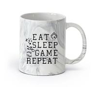 AYUEHBN Ceramics Home and Office Mugs Table Teen Eat Sleep Game Repeat （11oz/320ml） Humorous Gift for Coffee Lovers, Work Besties, Coworkers & Friends Marble Black