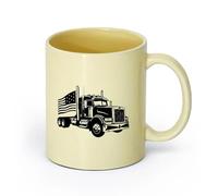AYUEHBN Ceramics Home and Office Mugs USA Flag Classic American Truck Garage （11oz/320ml） for Coffee, Soup, Tea, Milk, Latte, hot Cocoa, Ladies, Men Beige