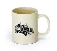 AYUEHBN Ceramics Home and Office Mugs USA Flag Classic American Truck Garage （11oz/320ml） for Coffee, Soup, Tea, Milk, Latte, hot Cocoa, Ladies, Men Light Yellow