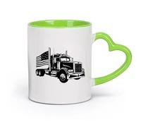 AYUEHBN Ceramics Home and Office Mugs USA Flag Classic American Truck Garage （11oz/320ml） for Coffee, Soup, Tea, Milk, Latte, hot Cocoa, Ladies, Men Green