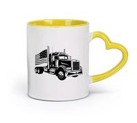 AYUEHBN Ceramics Home and Office Mugs USA Flag Classic American Truck Garage （11oz/320ml） for Coffee, Soup, Tea, Milk, Latte, hot Cocoa, Ladies, Men Yellow