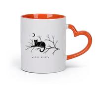 AYUEHBN Ceramics Home and Office Mugs Words Good Night Cat on a Branch Moon （11oz/320ml） for Coffee, Soup, Tea, Milk, Latte, hot Cocoa, Ladies, Men Orange