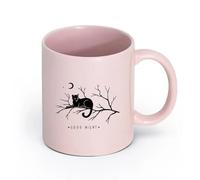 AYUEHBN Ceramics Home and Office Mugs Words Good Night Cat on a Branch Moon （11oz/320ml） for Coffee, Soup, Tea, Milk, Latte, hot Cocoa, Ladies, Men Pink