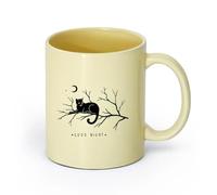 AYUEHBN Ceramics Home and Office Mugs Words Good Night Cat on a Branch Moon （11oz/320ml） for Coffee, Soup, Tea, Milk, Latte, hot Cocoa, Ladies, Men Beige