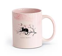 AYUEHBN Ceramics Home and Office Mugs Words Good Night Cat on a Branch Moon （11oz/320ml） for Coffee, Soup, Tea, Milk, Latte, hot Cocoa, Ladies, Men Marble Pink