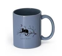 AYUEHBN Ceramics Home and Office Mugs Words Good Night Cat on a Branch Moon （11oz/320ml） for Coffee, Soup, Tea, Milk, Latte, hot Cocoa, Ladies, Men Blue-Gray