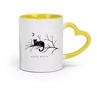 AYUEHBN Ceramics Home and Office Mugs Words Good Night Cat on a Branch Moon （11oz/320ml） for Coffee, Soup, Tea, Milk, Latte, hot Cocoa, Ladies, Men Yellow