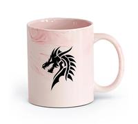 AYUEHBN Ceramics Hot Chocolate Cups Dragon Head Myth Mythological Fantasy Beast （11oz/320ml） Great for Home, Office, Cafes, Gift Ideas Marble Pink