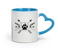 AYUEHBN Ceramics Hot Chocolate Cups Ethnic Style Amulet Tribal Arrows Feathers （11oz/320ml） Cappuccino, Latte Macchiato, Tea, Espresso Blue