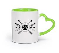 AYUEHBN Ceramics Hot Chocolate Cups Ethnic Style Amulet Tribal Arrows Feathers （11oz/320ml） Cappuccino, Latte Macchiato, Tea, Espresso Green