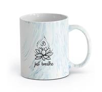 AYUEHBN Ceramics Hot Chocolate Cups Just Breathe Lotus Flower Om Yoga Hindusim Relax Spa （11oz/320ml） for Home or Work Marble Blue
