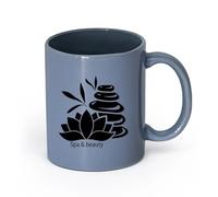 AYUEHBN Ceramics Hot Chocolate Cups Lotus Flower Stones Spa Massage Beauty Relax （11oz/320ml） Ceramic Coffee Mug for Cappuccino Tea, Milk, Blue-Gray