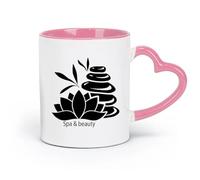 AYUEHBN Ceramics Hot Chocolate Cups Lotus Flower Stones Spa Massage Beauty Relax （11oz/320ml） Ceramic Coffee Mug for Cappuccino Tea, Milk, Pink