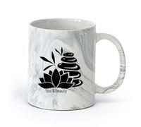 AYUEHBN Ceramics Hot Chocolate Cups Lotus Flower Stones Spa Massage Beauty Relax （11oz/320ml） Ceramic Coffee Mug for Cappuccino Tea, Milk, Marble Black