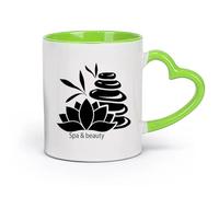 AYUEHBN Ceramics Hot Chocolate Cups Lotus Flower Stones Spa Massage Beauty Relax （11oz/320ml） Ceramic Coffee Mug for Cappuccino Tea, Milk, Green