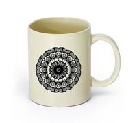 AYUEHBN Ceramics Hot Chocolate Cups Mandala Circle Flowers Beautiful Floral Ornament （11oz/320ml） for Espresso, Tea- Set Light Yellow