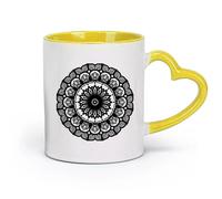 AYUEHBN Ceramics Hot Chocolate Cups Mandala Circle Flowers Beautiful Floral Ornament （11oz/320ml） for Espresso, Tea- Set Yellow