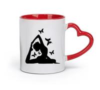 AYUEHBN Ceramics Hot Chocolate Cups Meditate Girl Butterflies Fly Yoga Studio Room （11oz/320ml） for Tea Coffee Milk Cappuccino Red