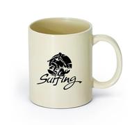 AYUEHBN Ceramics Hot Chocolate Cups Surfing Water Sports Board Surf Girl Beach Vacation （11oz/320ml） and Mulled Drinks, Espresso Light Yellow