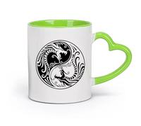 AYUEHBN Ceramics Hot Chocolate Cups Two Dragons Yin Yang Fantasy Asian Mythology （11oz/320ml） Great for Home, Office, Cafes, Gift Ideas Green
