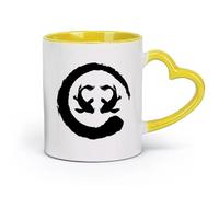 AYUEHBN Ceramics Hot Chocolate Cups Two Koi Fish Asian Style Circle Enso Zen Symbol （11oz/320ml） and Mulled Drinks, Espresso Yellow