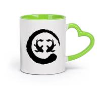AYUEHBN Ceramics Hot Chocolate Cups Two Koi Fish Asian Style Circle Enso Zen Symbol （11oz/320ml） and Mulled Drinks, Espresso Green