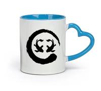 AYUEHBN Ceramics Hot Chocolate Cups Two Koi Fish Asian Style Circle Enso Zen Symbol （11oz/320ml） and Mulled Drinks, Espresso Blue