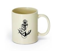 AYUEHBN Ceramics Large Mugs for Hot Drinks Anchor Sea Ocean Bird Swallow Marine （11oz/320ml） Cappuccino, Latte Macchiato, Tea, Espresso Light Yellow