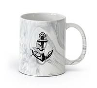 AYUEHBN Ceramics Large Mugs for Hot Drinks Anchor Sea Ocean Bird Swallow Marine （11oz/320ml） Cappuccino, Latte Macchiato, Tea, Espresso Marble Black