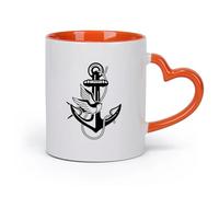 AYUEHBN Ceramics Large Mugs for Hot Drinks Anchor Sea Ocean Bird Swallow Marine （11oz/320ml） Cappuccino, Latte Macchiato, Tea, Espresso Orange