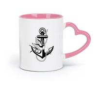 AYUEHBN Ceramics Large Mugs for Hot Drinks Anchor Sea Ocean Bird Swallow Marine （11oz/320ml） Cappuccino, Latte Macchiato, Tea, Espresso Pink