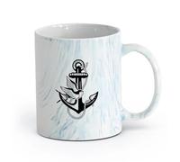 AYUEHBN Ceramics Large Mugs for Hot Drinks Anchor Sea Ocean Bird Swallow Marine （11oz/320ml） Cappuccino, Latte Macchiato, Tea, Espresso Marble Blue