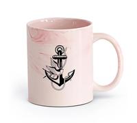AYUEHBN Ceramics Large Mugs for Hot Drinks Anchor Sea Ocean Bird Swallow Marine （11oz/320ml） Cappuccino, Latte Macchiato, Tea, Espresso Marble Pink