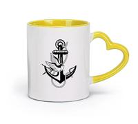 AYUEHBN Ceramics Large Mugs for Hot Drinks Anchor Sea Ocean Bird Swallow Marine （11oz/320ml） Cappuccino, Latte Macchiato, Tea, Espresso Yellow