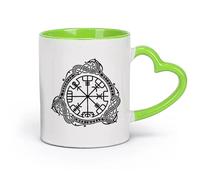 AYUEHBN Ceramics Large Mugs for Hot Drinks Celtic Symbol Ornament Charm Runes （11oz/320ml） Dishwasher Microwave Safe,for Office and Home Green