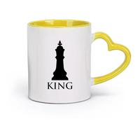 AYUEHBN Ceramics Large Mugs for Hot Drinks Chess Club Intellectual Game Chess King （11oz/320ml） Cappuccino, Latte Macchiato, Tea, Espresso Yellow