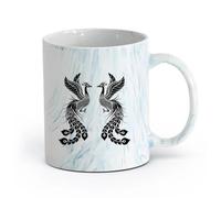 AYUEHBN Ceramics Large Mugs for Hot Drinks Fire Phoenix Couple Fantasy Birds Myth （11oz/320ml） Stylish & Durable - Microwave & Dishwasher Safe Marble Blue