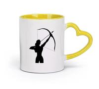 AYUEHBN Ceramics Large Mugs for Hot Drinks Girl with a Crossbow Archery Sports （11oz/320ml） Cappuccino, Latte Macchiato, Tea, Espresso Yellow