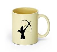 AYUEHBN Ceramics Large Mugs for Hot Drinks Girl with a Crossbow Archery Sports （11oz/320ml） Cappuccino, Latte Macchiato, Tea, Espresso Beige