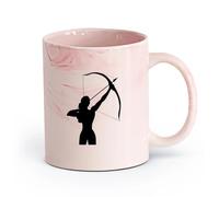 AYUEHBN Ceramics Large Mugs for Hot Drinks Girl with a Crossbow Archery Sports （11oz/320ml） Cappuccino, Latte Macchiato, Tea, Espresso Marble Pink