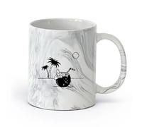 AYUEHBN Ceramics Large Mugs for Hot Drinks Sun Palm Ocean Beach Party Cocktail Relax （11oz/320ml） Café or Restaurant Use Marble Black