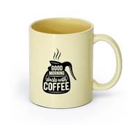 AYUEHBN Ceramics Large Mugs for Hot Drinks Words on Coffee Pot Quotes About Coffee （11oz/320ml） Ceramic Coffee Mugs for Home or Work Beige