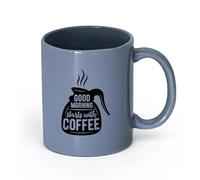 AYUEHBN Ceramics Large Mugs for Hot Drinks Words on Coffee Pot Quotes About Coffee （11oz/320ml） Ceramic Coffee Mugs for Home or Work Blue-Gray